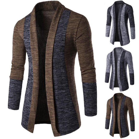 Men Long Sleeve Patchwork Thin Knitted Cardigan