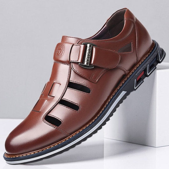 Shawbest-New Men Genuine Leather Business Sandals