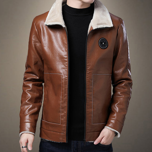 Shawbest-Men's Leather Fleece Thick Jackets