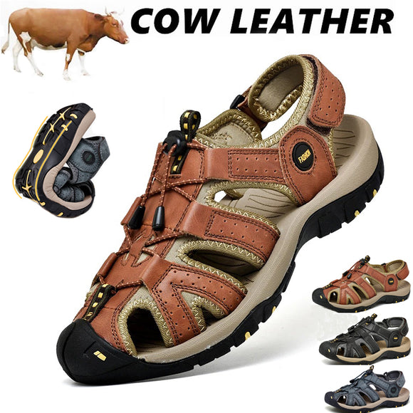 Shawbest-Men Cow Leather Casual Sandals