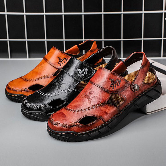 Shawbest-Men Leather Classic Roman Sandals