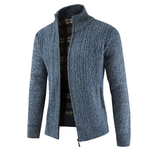 Men's Stand Collar Zipper Knitted Casual Sweatercoat