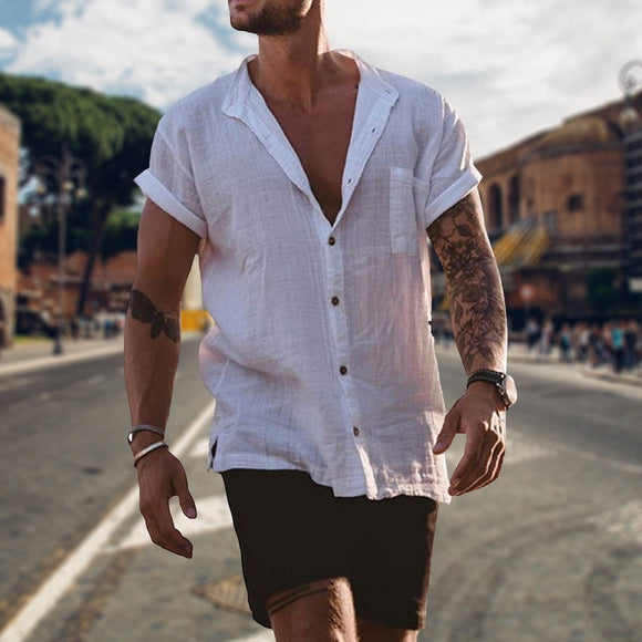 Shawbest-2021 Fashion Mens Button Linen Shirts