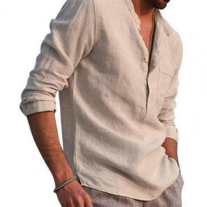 Shawbest-Men Casual Solid Color V Neck Shirts