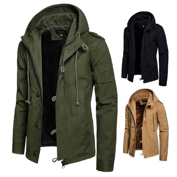 Shawbest-New Mens Hooded Military Casual Coat