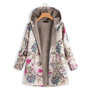 Shawbest-New Women Winter Warm Floral Hooded Jacket