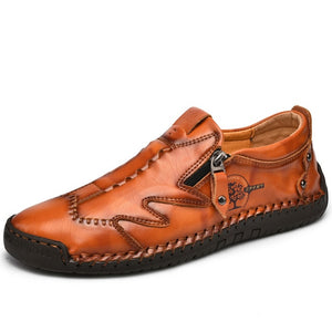 Shawbest-Men Leather Zipper Driving Loafers