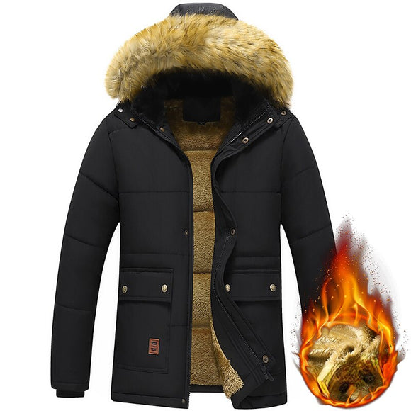 Shawbest-Fleece Lined Warm Hooded Fur Collar Coat