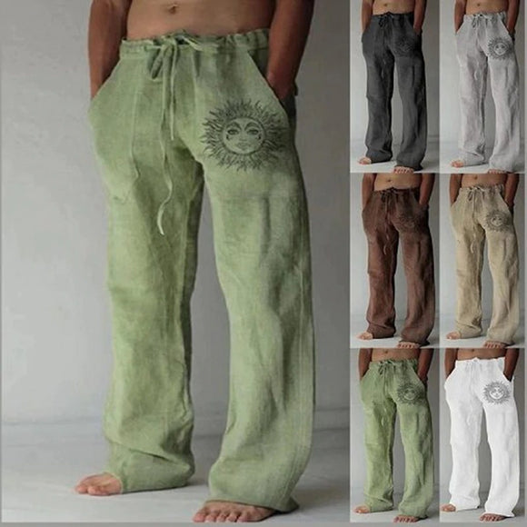 Shawbest-Cotton Linen Sun Print Pants