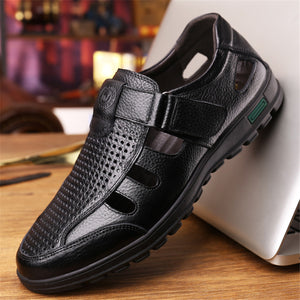 Shawbest-Hollow Out Men Genuine Leather Sandals