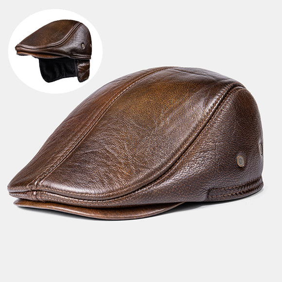 Shawbest-Men Outdoor Genuine Leather Warm Hat