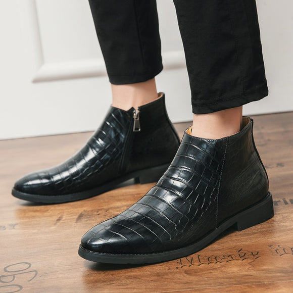 Shawbest-Men Genuine Leather Fashion Ankle Boots