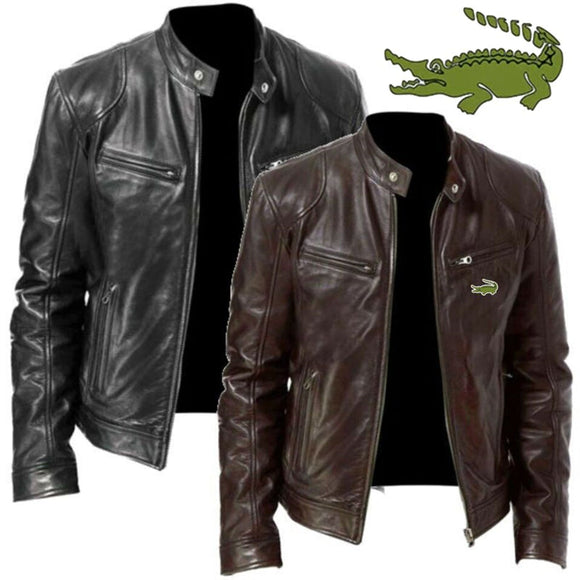Shawbest-Men's Fashion Print Leather Jacket
