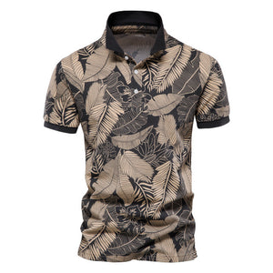 Shawbest-Men Hawaii Style Leaf Printed Polo Shirts