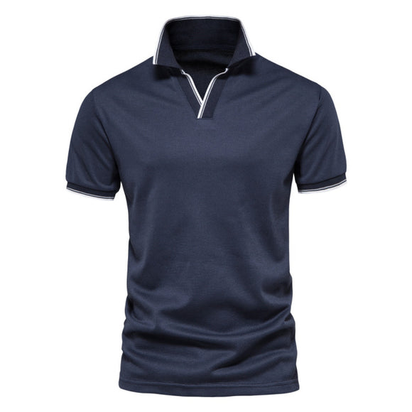 Shawbest-Men Solid Color V Neck Polo Shirts