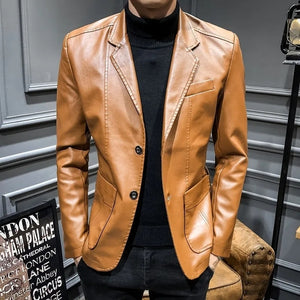 Shawbest-Men Faux Leather Suit Jackets