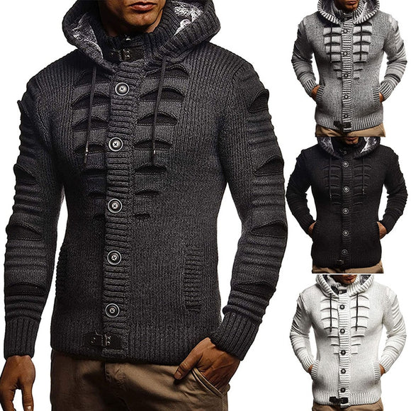 Shawbest-Men Knitted Hooded Sweater Pullover