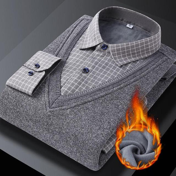 Shawbest-Mens Plush Thicken Shirt-collar Sweater