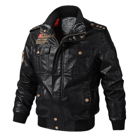 Shawbest-Mens Leather Slim Windproof Motorcycle Jacket