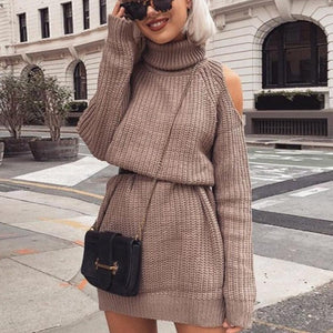 Shawbest-Women Turtleneck Knitted Sweater Dress