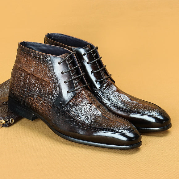 Shawbest-Men Genuine Cow Leather Ankle Boots