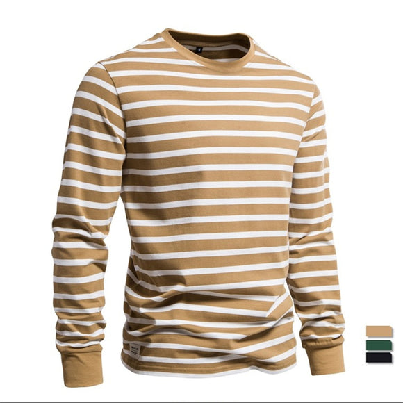 Shawbest-Men Striped Cotton Long Sleeve T shirts