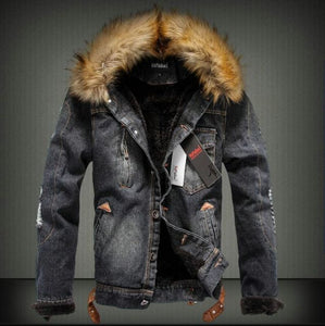 Shawbest-Winter Men Denim Hooded Parka Coats