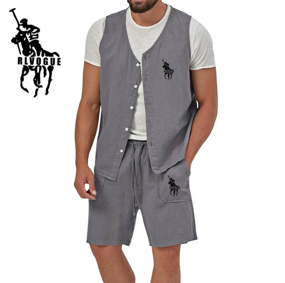Shawbest-Linen Vest Shorts Two Set
