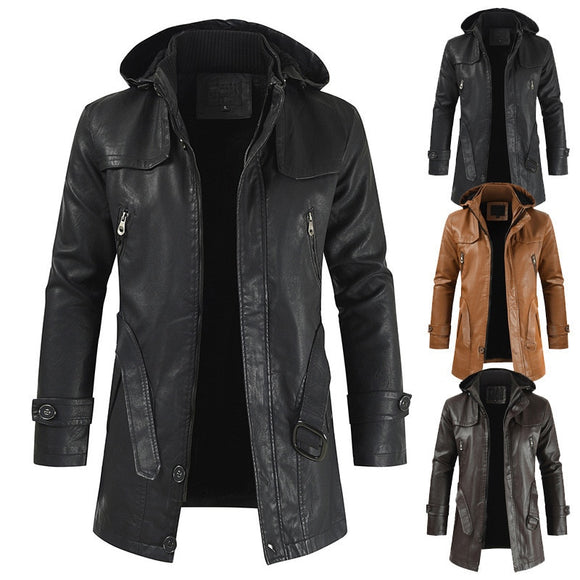 Shawbest-Men Fashion Hooded Slim-fitting Leather Jacket