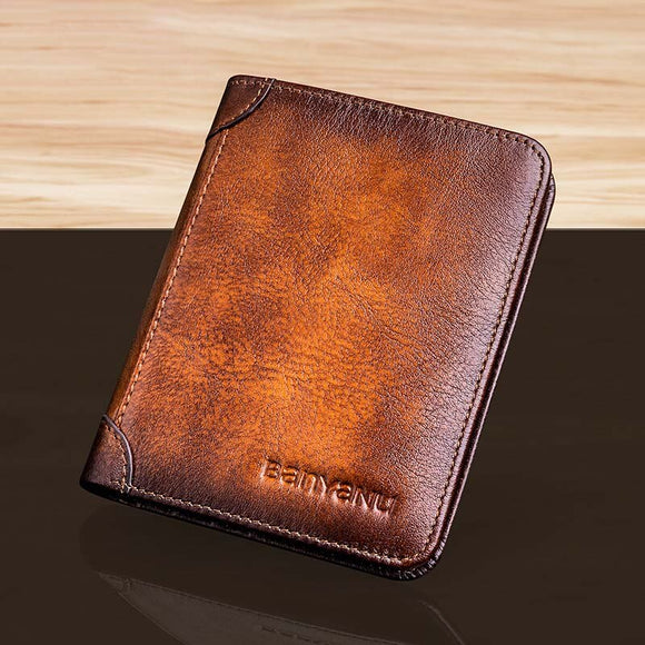 Shawbest-Mens Genuine Leather Trifold Wallet