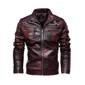 Shawbest-Men Leather Winter Fleece Motorcycle Jacket