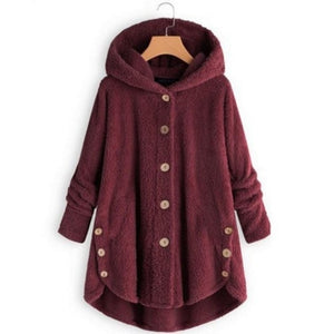 Shawbest-Women Button Solid Color Hooded Jacket