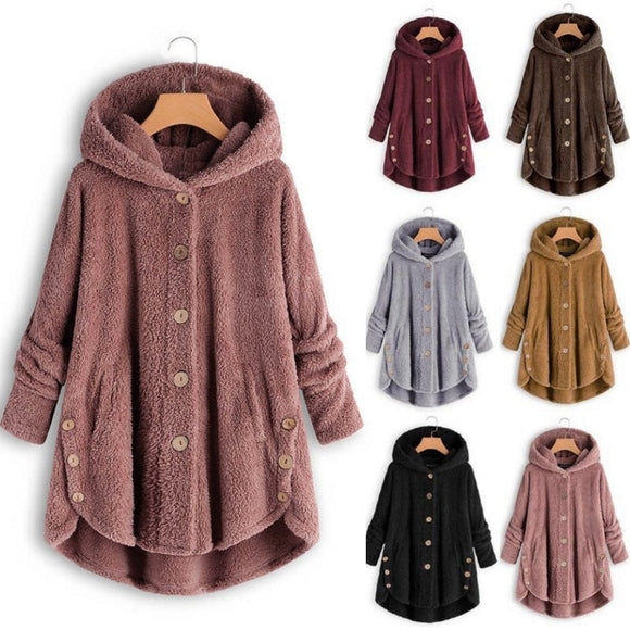 Shawbest-Women Button Solid Color Hooded Jacket