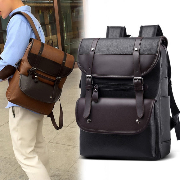 Shawbest-Men Large Capacity Leather Backpacks