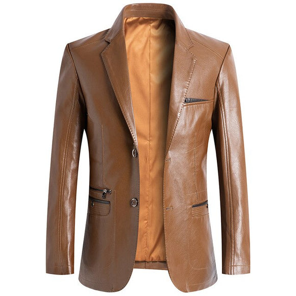 Shawbest-Men's Business Blazer Leather Jacket