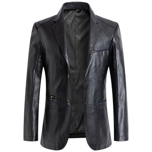 Shawbest-Men's Business Blazer Leather Jacket