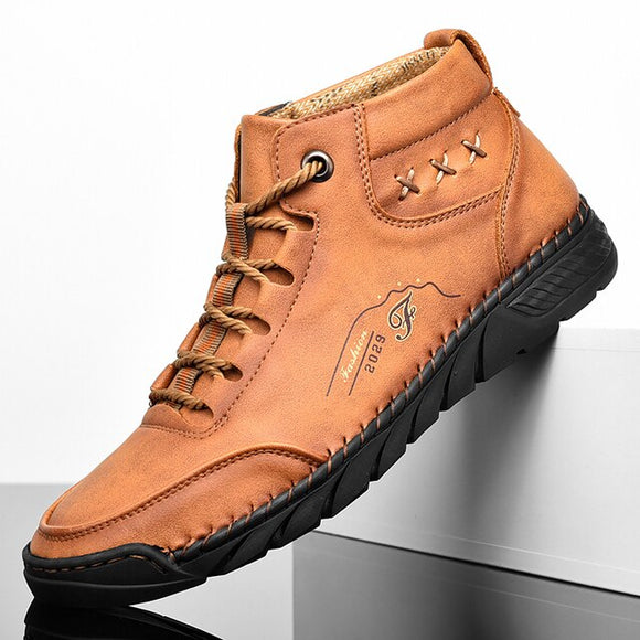 Shawbest-Men Leather Casual Ankle Boots