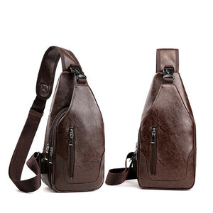 Shawbest-Men Leather Chest Bag With USB