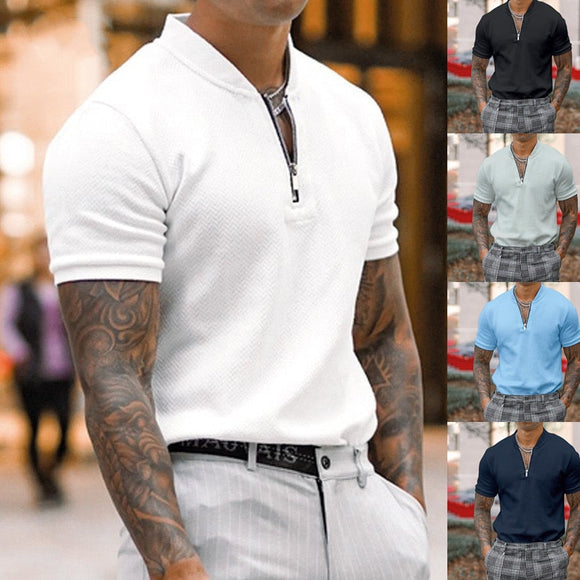 Shawbest-Men's Fashion Sexy Zip V-neck Short Sleeve