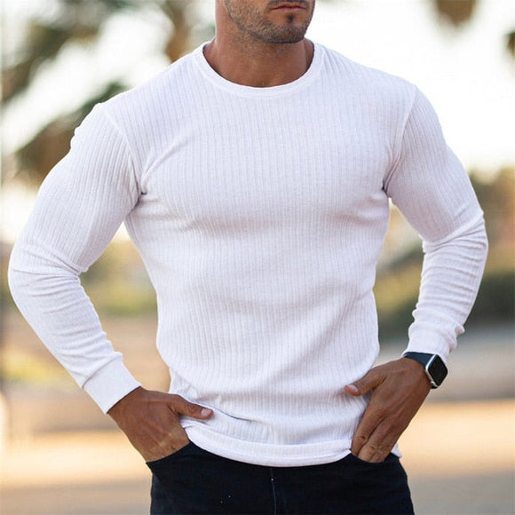 Shawbest-Men Sports Fitness Casual Long Sleeve T Shirt