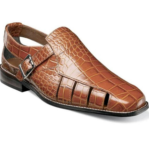 Shawbest-Mens Casual Crocodile Leather Fisherman Sandals