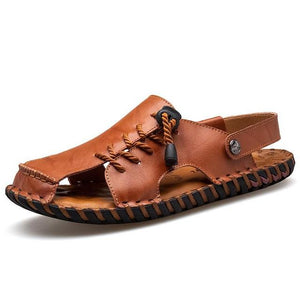Shawbest-Men Genuine Leather Fashion Beach Sandals