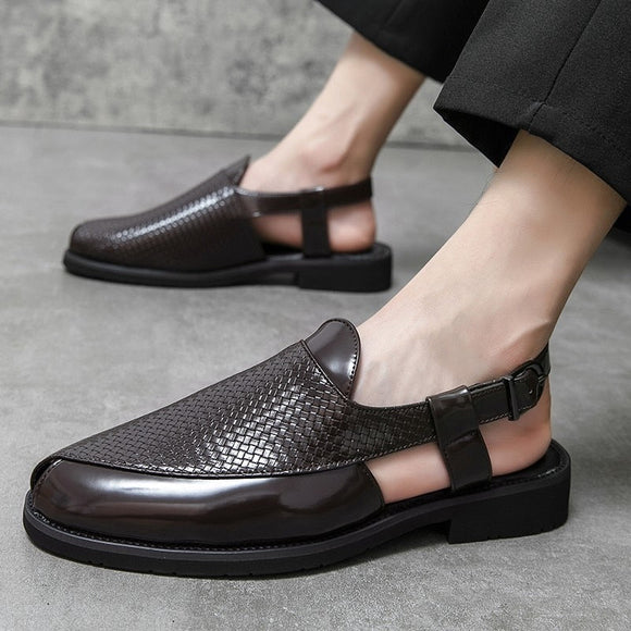 Shawbest-Woven Pattern Business Men Sandals