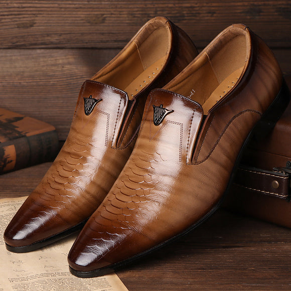 Shawbest-Men Leather Business Retro Dress Shoes