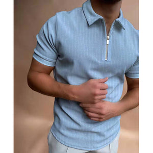 Shawbest-Men Short Sleeve Zipper Polo Shirts