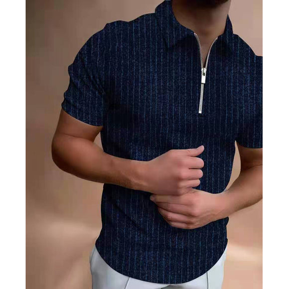 Shawbest-Men Short Sleeve Zipper Polo Shirts
