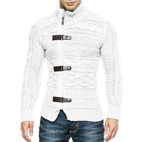 Shawbest-Men Leather Buckle High Neck Sweater