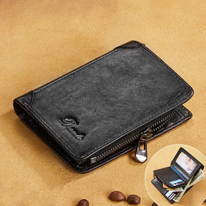 Shawbest-Cow Leather Vintage Short Multi Function Wallet
