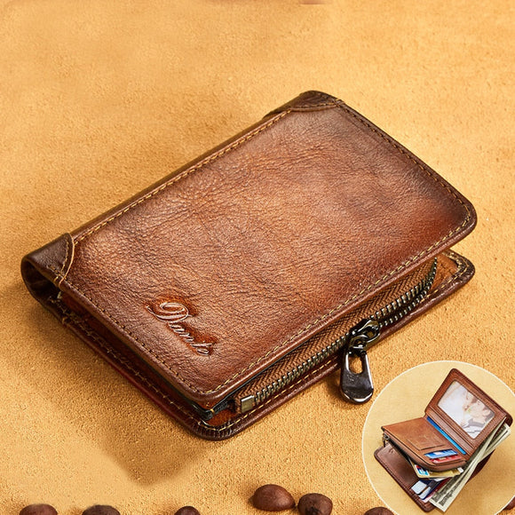 Shawbest-Cow Leather Vintage Short Multi Function Wallet