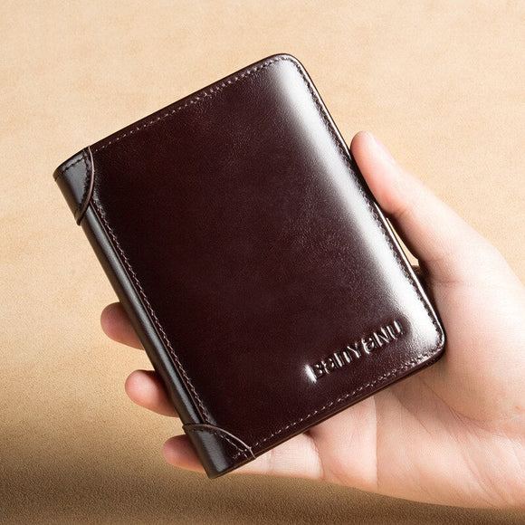 Shawbest-Men Leather Tri-Fold Purse Wallet